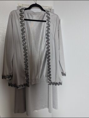 Vintage Stunning Silver Embellished Women's Lounge Jacket, Skirt and Top